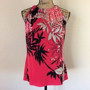 TAHARI FLORAL SLEEVELESS BLOUSE SIZE MEDIUM